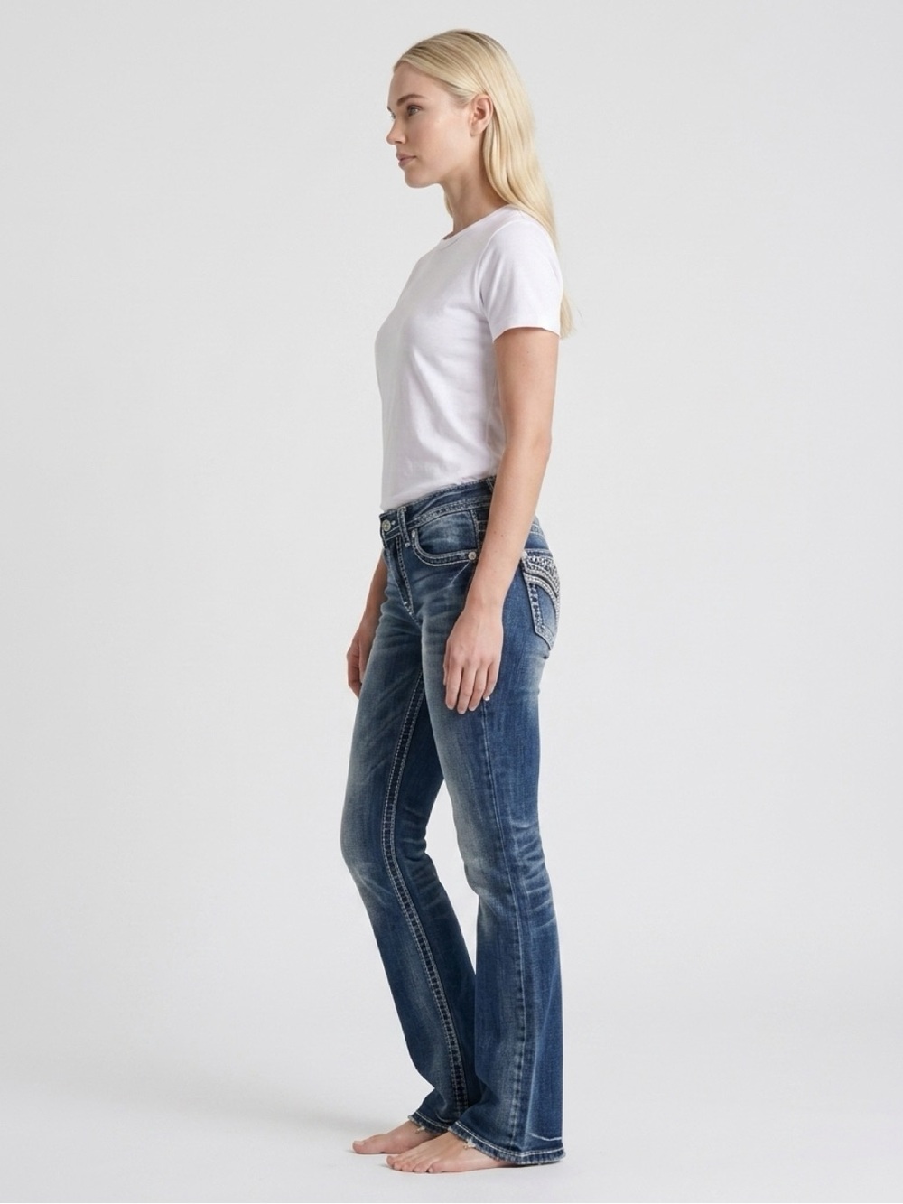 Miss Me Bootcut Jeans Size 27 Low Rise Embellished Denim Medium Wash Blue Ranch